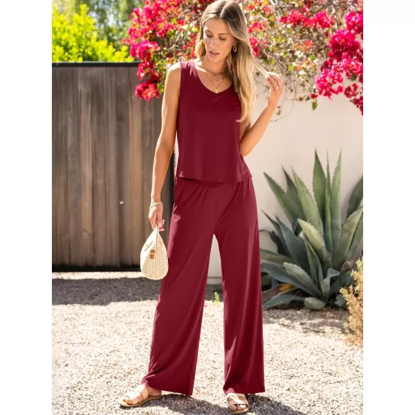 imageANRABESS Womens 2 Piece Sets Summer Casual Sleeveless Tank Crop Top Smocked High Waist Wide Leg Pants Jumpsuits OutfitsWine Red