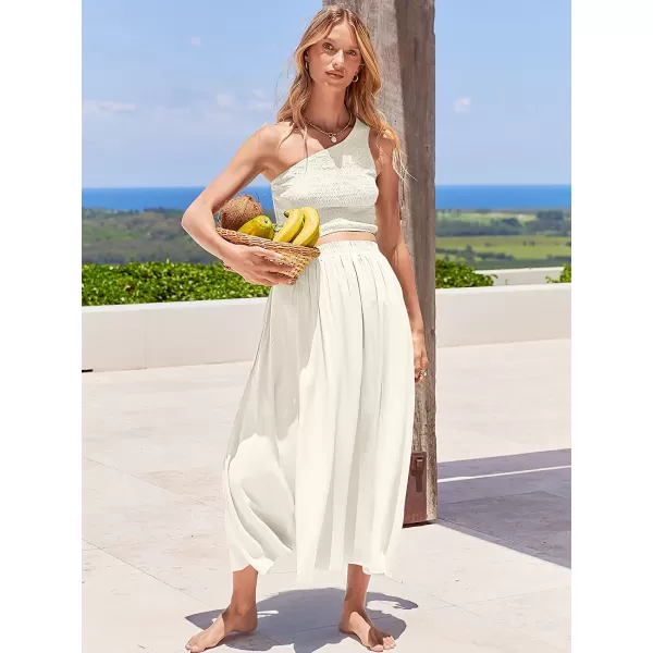 imageANRABESS Womens 2 Pieces Outfits One Shoulder Smocked Crop Top amp High Waist Long Skirt Dress Set with PocketsBeige