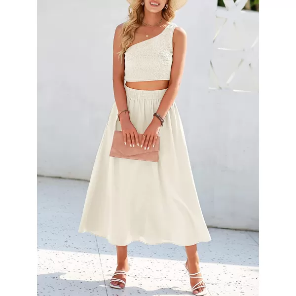 imageANRABESS Womens 2 Pieces Outfits One Shoulder Smocked Crop Top amp High Waist Long Skirt Dress Set with PocketsBeige