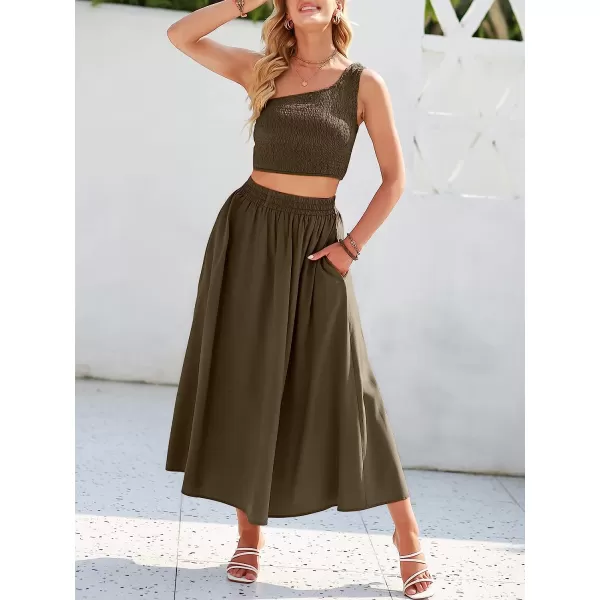 imageANRABESS Womens 2 Pieces Outfits One Shoulder Smocked Crop Top amp High Waist Long Skirt Dress Set with PocketsCoffee