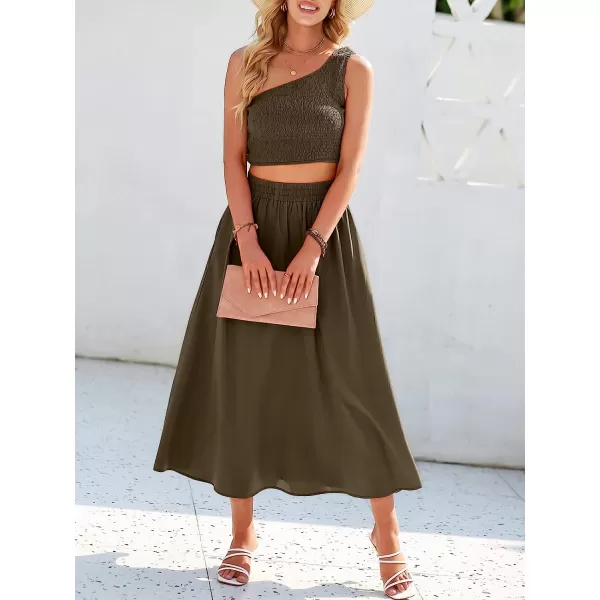 imageANRABESS Womens 2 Pieces Outfits One Shoulder Smocked Crop Top amp High Waist Long Skirt Dress Set with PocketsCoffee