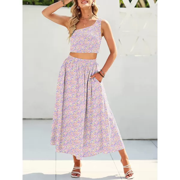 imageANRABESS Womens 2 Pieces Outfits One Shoulder Smocked Crop Top amp High Waist Long Skirt Dress Set with PocketsFloral Camo