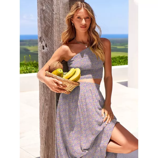 imageANRABESS Womens 2 Pieces Outfits One Shoulder Smocked Crop Top amp High Waist Long Skirt Dress Set with PocketsFloral Camo