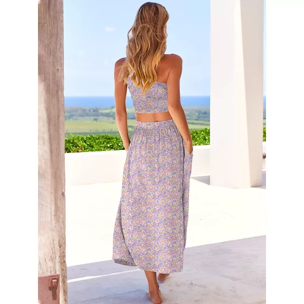 imageANRABESS Womens 2 Pieces Outfits One Shoulder Smocked Crop Top amp High Waist Long Skirt Dress Set with PocketsFloral Camo