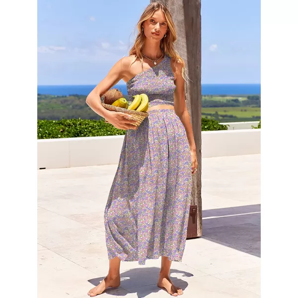 imageANRABESS Womens 2 Pieces Outfits One Shoulder Smocked Crop Top amp High Waist Long Skirt Dress Set with PocketsFloral Camo