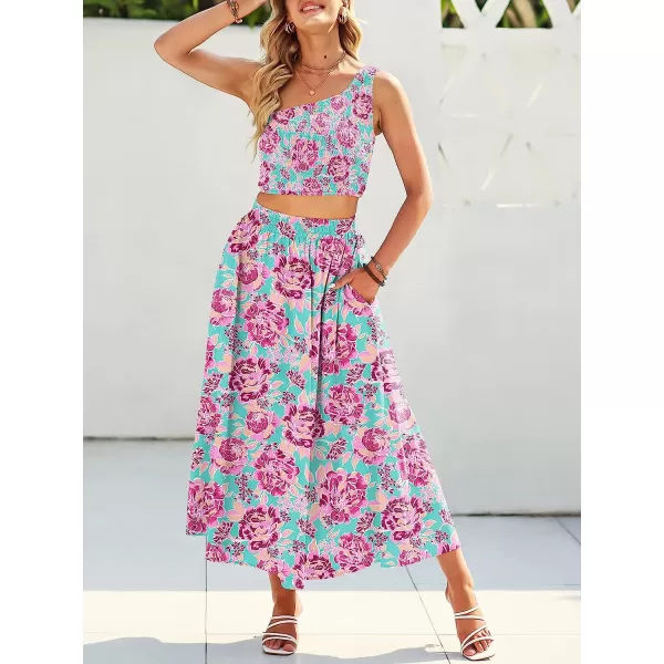 imageANRABESS Womens 2 Pieces Outfits One Shoulder Smocked Crop Top amp High Waist Long Skirt Dress Set with PocketsFloral Purple