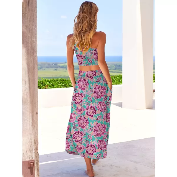 imageANRABESS Womens 2 Pieces Outfits One Shoulder Smocked Crop Top amp High Waist Long Skirt Dress Set with PocketsFloral Purple