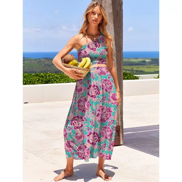 imageANRABESS Womens 2 Pieces Outfits One Shoulder Smocked Crop Top amp High Waist Long Skirt Dress Set with PocketsFloral Purple