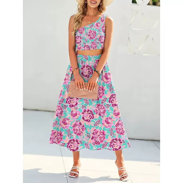 imageANRABESS Womens 2 Pieces Outfits One Shoulder Smocked Crop Top amp High Waist Long Skirt Dress Set with PocketsFloral Purple