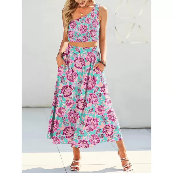 imageANRABESS Womens 2 Pieces Outfits One Shoulder Smocked Crop Top amp High Waist Long Skirt Dress Set with PocketsFloral Purple
