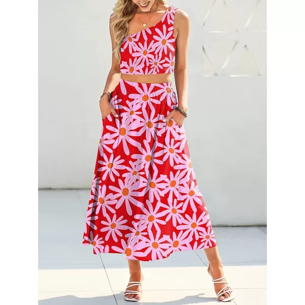 imageANRABESS Womens 2 Pieces Outfits One Shoulder Smocked Crop Top amp High Waist Long Skirt Dress Set with PocketsFloral Red