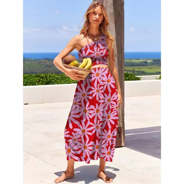 imageANRABESS Womens 2 Pieces Outfits One Shoulder Smocked Crop Top amp High Waist Long Skirt Dress Set with PocketsFloral Red