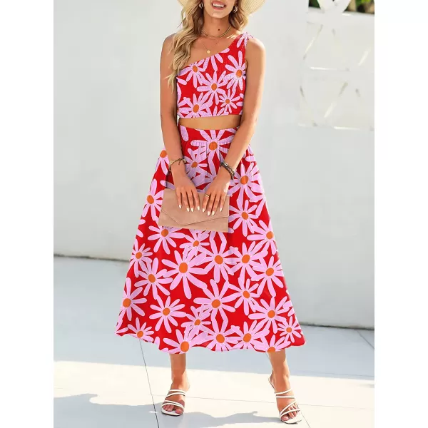 imageANRABESS Womens 2 Pieces Outfits One Shoulder Smocked Crop Top amp High Waist Long Skirt Dress Set with PocketsFloral Red