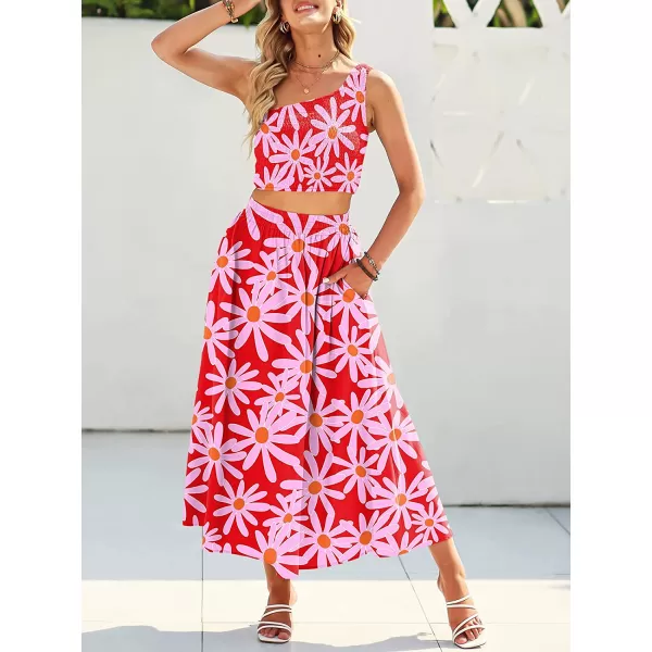 imageANRABESS Womens 2 Pieces Outfits One Shoulder Smocked Crop Top amp High Waist Long Skirt Dress Set with PocketsFloral Red