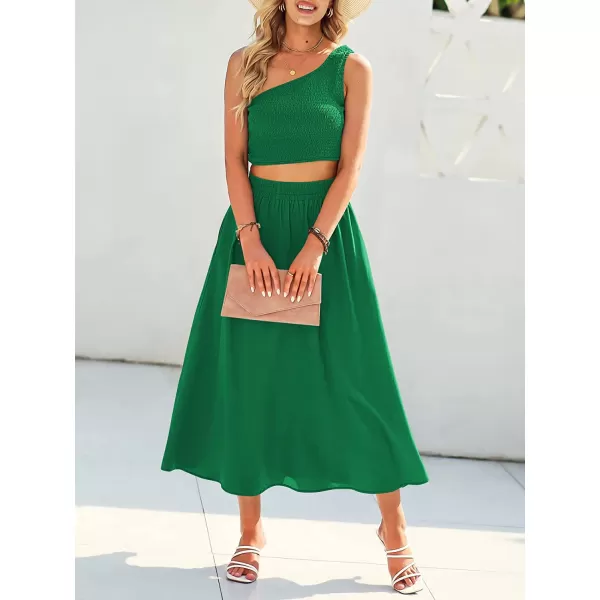 imageANRABESS Womens 2 Pieces Outfits One Shoulder Smocked Crop Top amp High Waist Long Skirt Dress Set with PocketsGreen