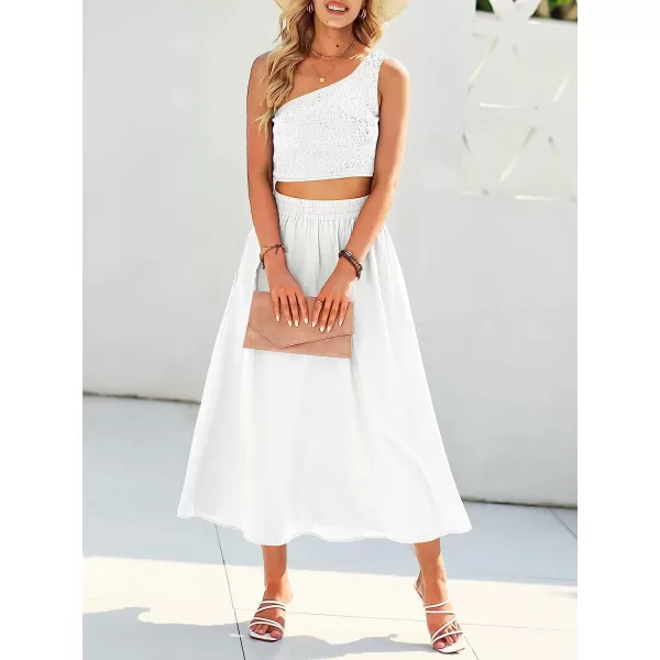 imageANRABESS Womens 2 Pieces Outfits One Shoulder Smocked Crop Top amp High Waist Long Skirt Dress Set with PocketsWhite