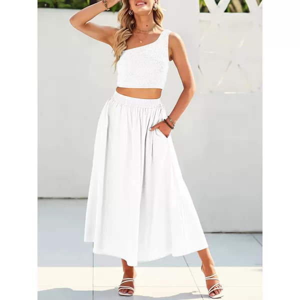 imageANRABESS Womens 2 Pieces Outfits One Shoulder Smocked Crop Top amp High Waist Long Skirt Dress Set with PocketsWhite