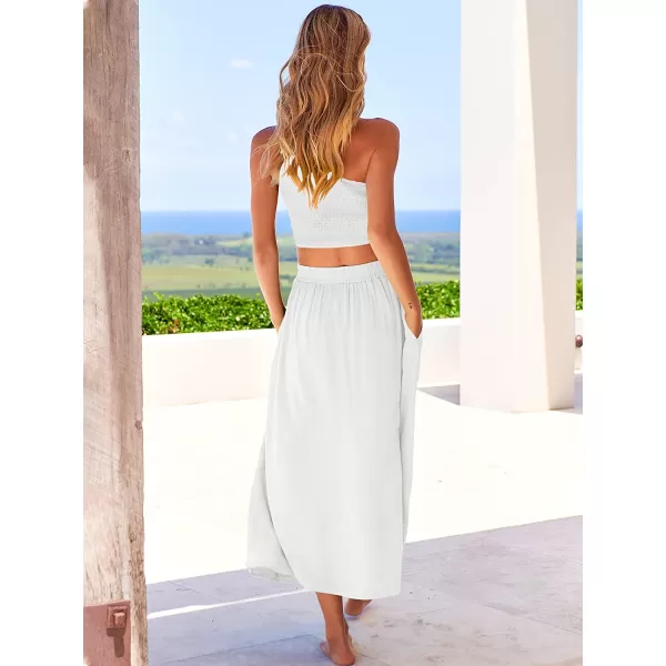 imageANRABESS Womens 2 Pieces Outfits One Shoulder Smocked Crop Top amp High Waist Long Skirt Dress Set with PocketsWhite