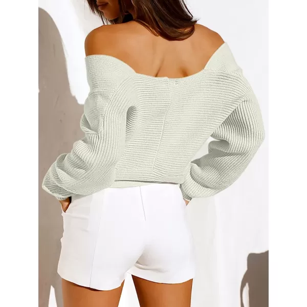imageANRABESS Womens 2022 Fall Fashion Long Sleeve Off Shoulder Crissover V Neck Knit Cropped Sweater TopGray