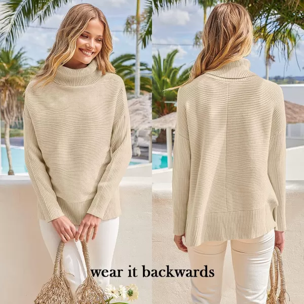 imageANRABESS Womens 2022 Fall Sweaters Turtleneck Long Batwing Sleeve Spilt Hem Pullover Knit Sweater TopsApricot