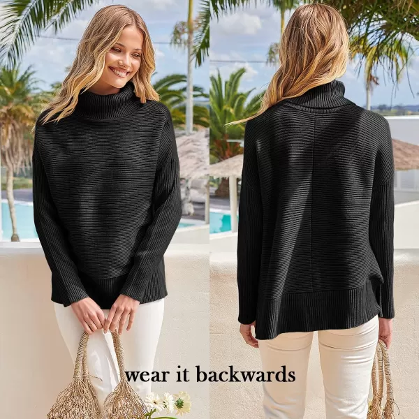 imageANRABESS Womens 2022 Fall Sweaters Turtleneck Long Batwing Sleeve Spilt Hem Pullover Knit Sweater TopsBlack