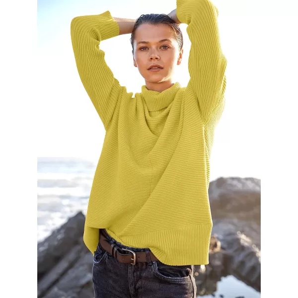 imageANRABESS Womens 2022 Fall Sweaters Turtleneck Long Batwing Sleeve Spilt Hem Pullover Knit Sweater TopsBright Yellow