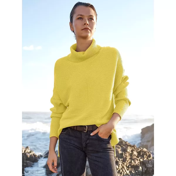 imageANRABESS Womens 2022 Fall Sweaters Turtleneck Long Batwing Sleeve Spilt Hem Pullover Knit Sweater TopsBright Yellow