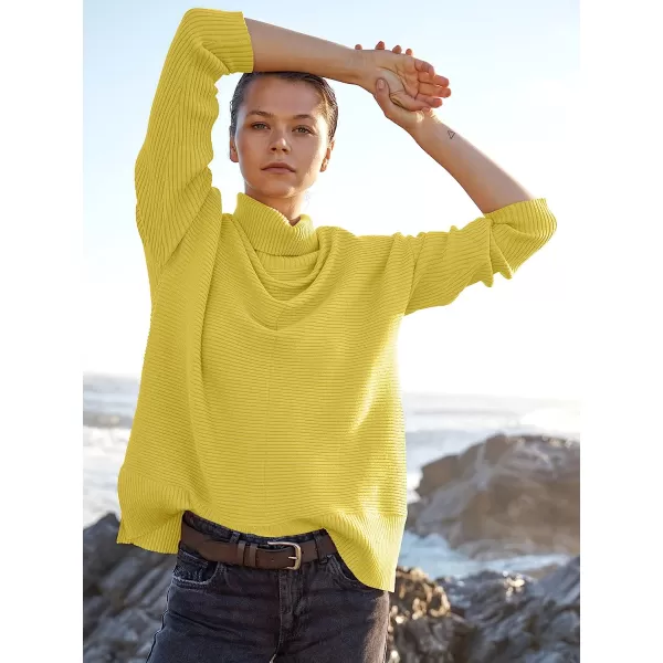 imageANRABESS Womens 2022 Fall Sweaters Turtleneck Long Batwing Sleeve Spilt Hem Pullover Knit Sweater TopsBright Yellow