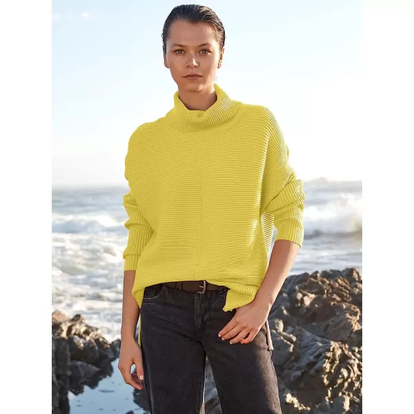 imageANRABESS Womens 2022 Fall Sweaters Turtleneck Long Batwing Sleeve Spilt Hem Pullover Knit Sweater TopsBright Yellow