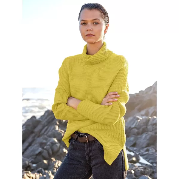 imageANRABESS Womens 2022 Fall Sweaters Turtleneck Long Batwing Sleeve Spilt Hem Pullover Knit Sweater TopsBright Yellow