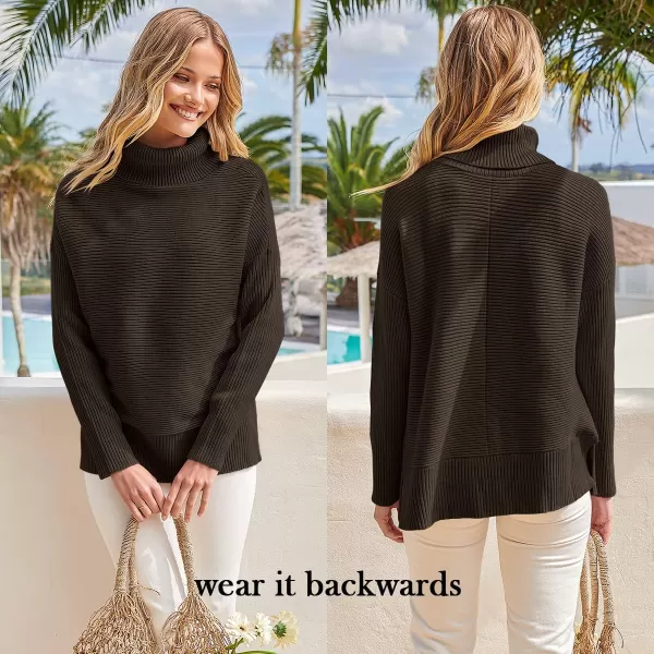 imageANRABESS Womens 2022 Fall Sweaters Turtleneck Long Batwing Sleeve Spilt Hem Pullover Knit Sweater TopsCoffee