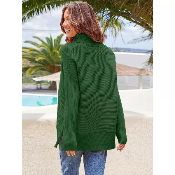 imageANRABESS Womens 2022 Fall Sweaters Turtleneck Long Batwing Sleeve Spilt Hem Pullover Knit Sweater TopsDark Green