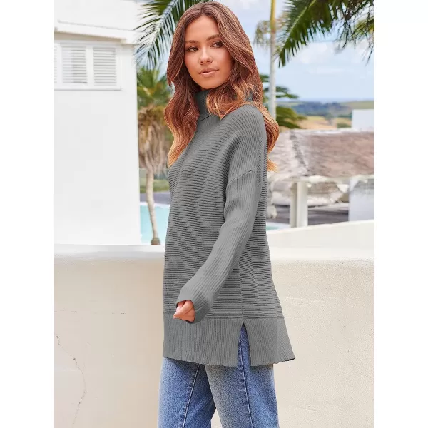 imageANRABESS Womens 2022 Fall Sweaters Turtleneck Long Batwing Sleeve Spilt Hem Pullover Knit Sweater TopsDark Grey
