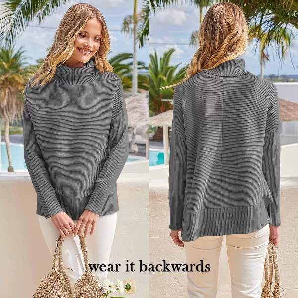 imageANRABESS Womens 2022 Fall Sweaters Turtleneck Long Batwing Sleeve Spilt Hem Pullover Knit Sweater TopsDark Grey