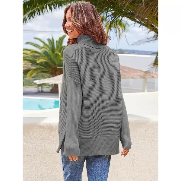 imageANRABESS Womens 2022 Fall Sweaters Turtleneck Long Batwing Sleeve Spilt Hem Pullover Knit Sweater TopsDark Grey