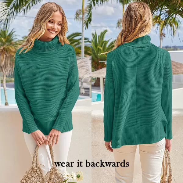 imageANRABESS Womens 2022 Fall Sweaters Turtleneck Long Batwing Sleeve Spilt Hem Pullover Knit Sweater TopsOpal