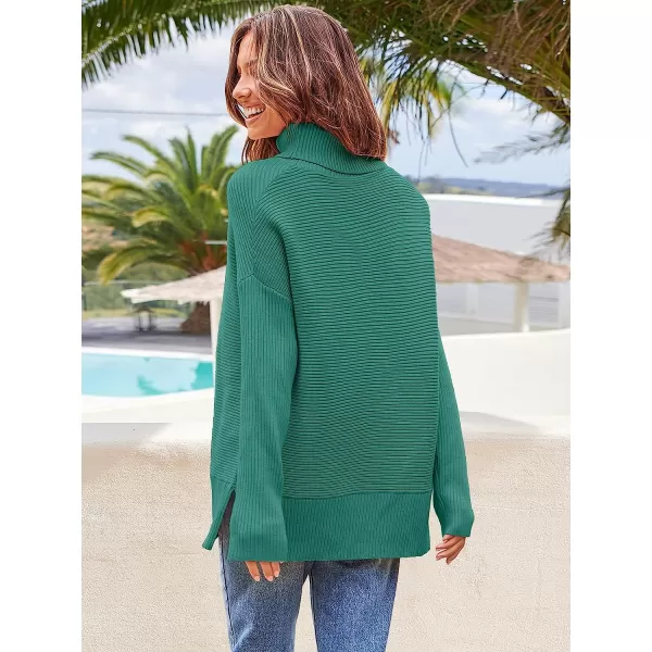 imageANRABESS Womens 2022 Fall Sweaters Turtleneck Long Batwing Sleeve Spilt Hem Pullover Knit Sweater TopsOpal