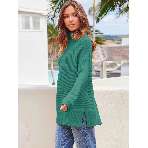 imageANRABESS Womens 2022 Fall Sweaters Turtleneck Long Batwing Sleeve Spilt Hem Pullover Knit Sweater TopsOpal