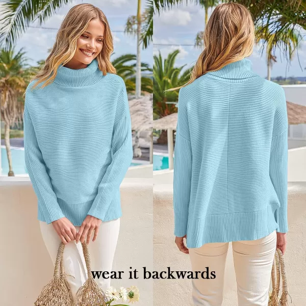 imageANRABESS Womens 2022 Fall Sweaters Turtleneck Long Batwing Sleeve Spilt Hem Pullover Knit Sweater TopsPale Blue