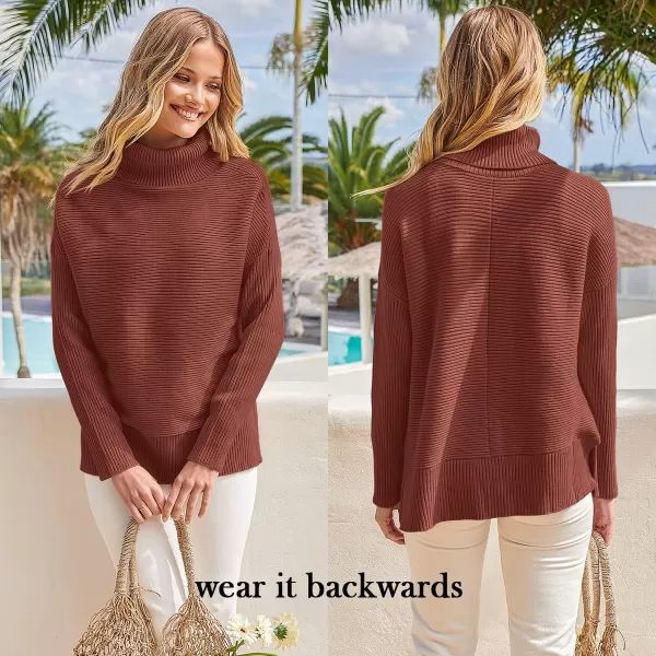 imageANRABESS Womens 2022 Fall Sweaters Turtleneck Long Batwing Sleeve Spilt Hem Pullover Knit Sweater TopsRed