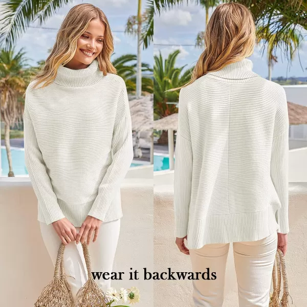 imageANRABESS Womens 2022 Fall Sweaters Turtleneck Long Batwing Sleeve Spilt Hem Pullover Knit Sweater TopsWhite