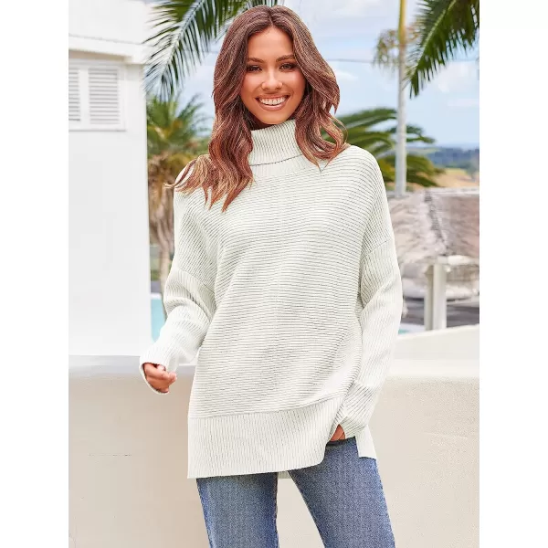 imageANRABESS Womens 2022 Fall Sweaters Turtleneck Long Batwing Sleeve Spilt Hem Pullover Knit Sweater TopsWhite