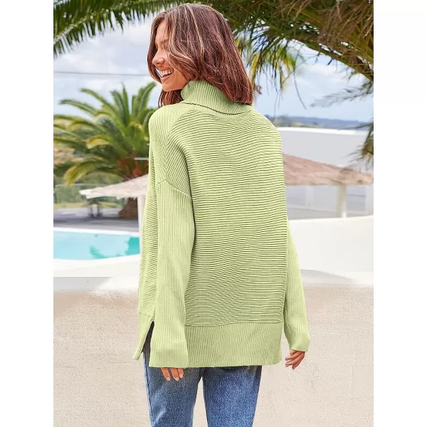 imageANRABESS Womens 2022 Fall Sweaters Turtleneck Long Batwing Sleeve Spilt Hem Pullover Knit Sweater TopsYellow