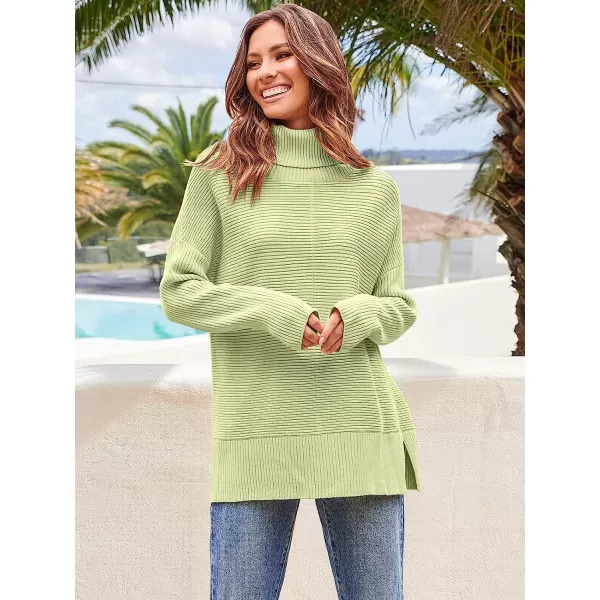 imageANRABESS Womens 2022 Fall Sweaters Turtleneck Long Batwing Sleeve Spilt Hem Pullover Knit Sweater TopsYellow