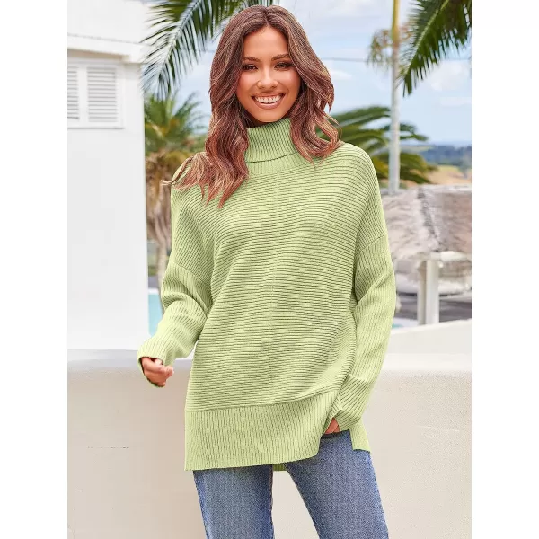imageANRABESS Womens 2022 Fall Sweaters Turtleneck Long Batwing Sleeve Spilt Hem Pullover Knit Sweater TopsYellow