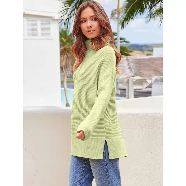 imageANRABESS Womens 2022 Fall Sweaters Turtleneck Long Batwing Sleeve Spilt Hem Pullover Knit Sweater TopsYellow