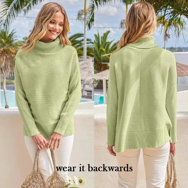 imageANRABESS Womens 2022 Fall Sweaters Turtleneck Long Batwing Sleeve Spilt Hem Pullover Knit Sweater TopsYellow