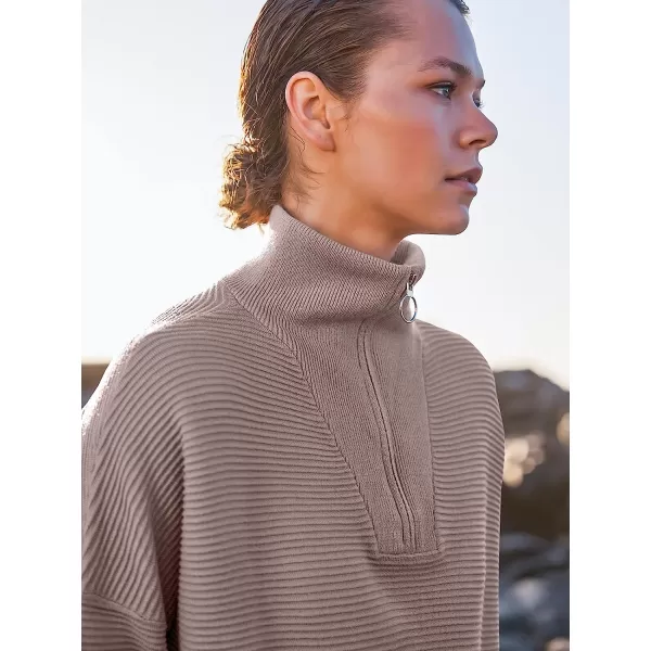 imageANRABESS Womens 2022 Fashion Quarter Zipper V Neck Collared Oversized Ribbed Knit Pullover Sweater TopCoffee