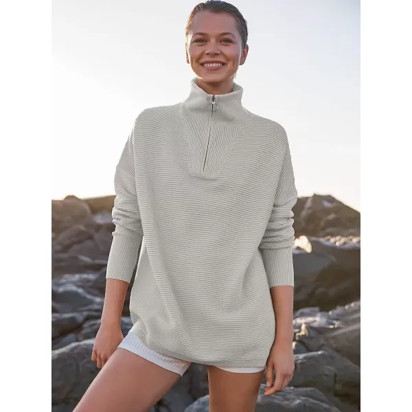 imageANRABESS Womens 2022 Fashion Quarter Zipper V Neck Collared Oversized Ribbed Knit Pullover Sweater TopGray