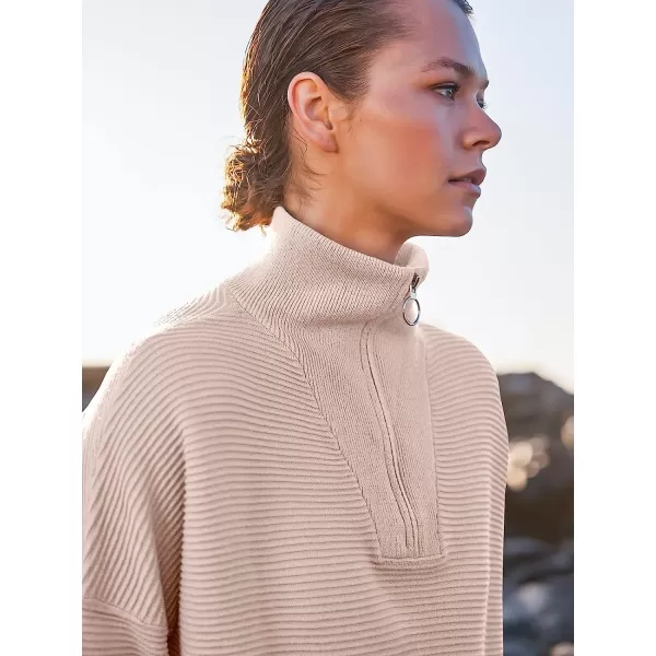imageANRABESS Womens 2022 Fashion Quarter Zipper V Neck Collared Oversized Ribbed Knit Pullover Sweater TopPink